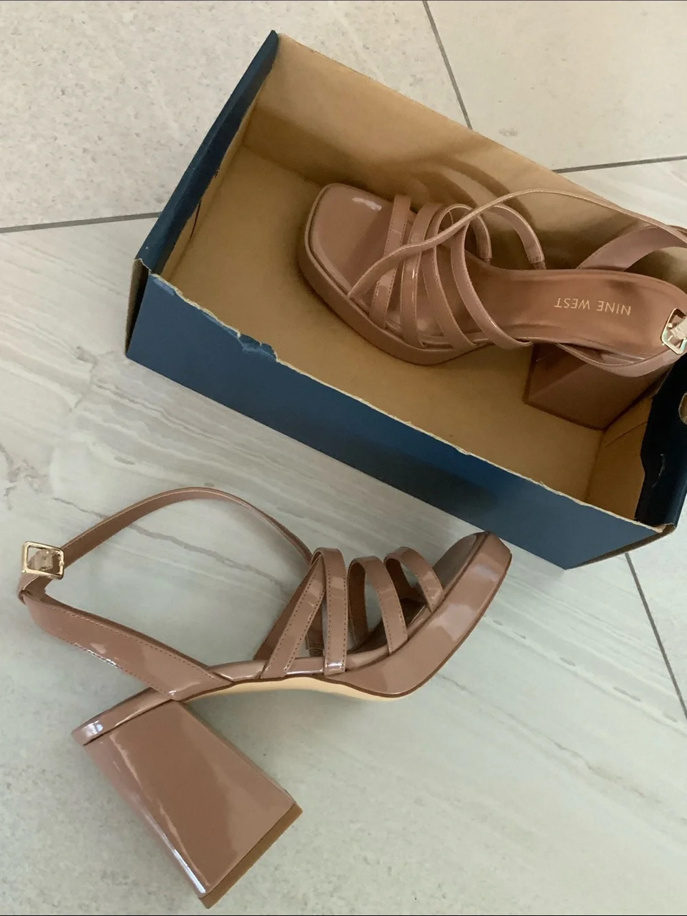 Nude NINE WEST strappy platform heels size 7M